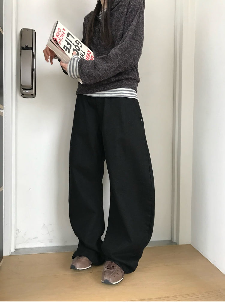 美色雙腰扣細節繭型褲