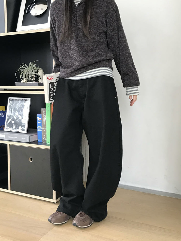 美色雙腰扣細節繭型褲