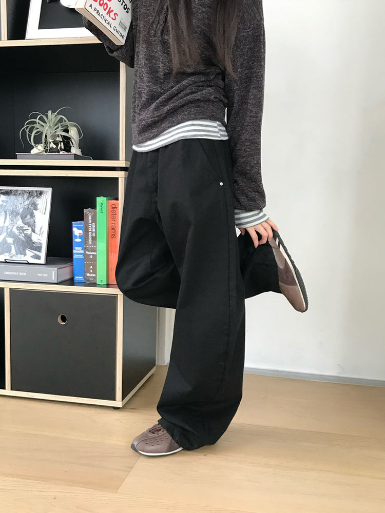 美色雙腰扣細節繭型褲