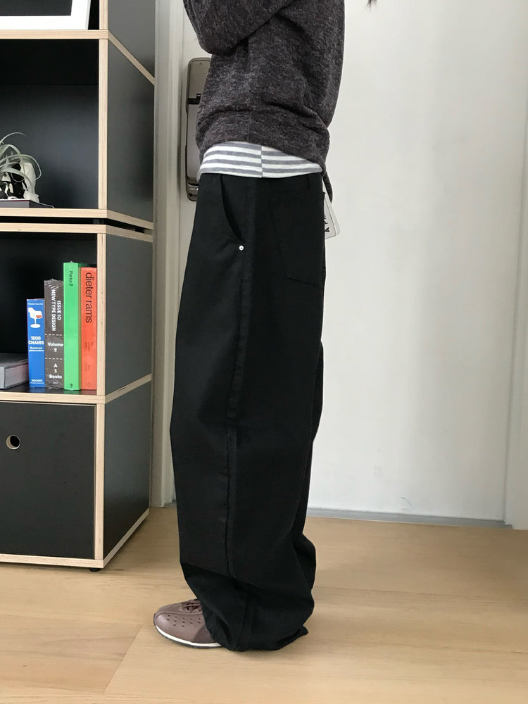 美色雙腰扣細節繭型褲