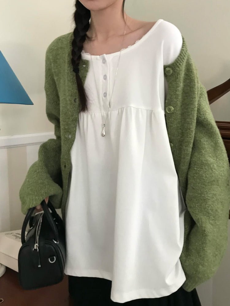 混色基礎排鈕針織外套