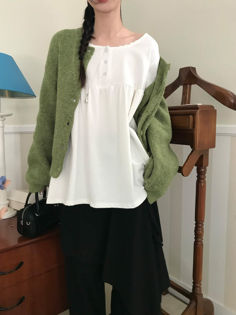 混色基礎排鈕針織外套