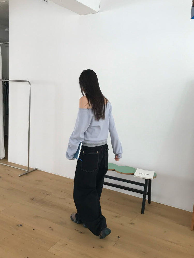 美肩撞色掛脖兩件式上衣