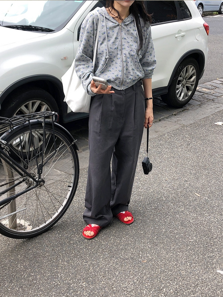 碎花華夫格背心連帽外套套裝