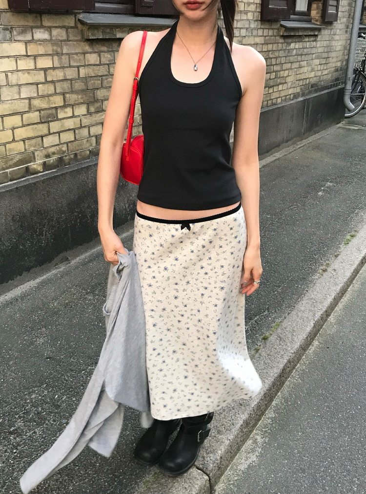 蕾絲邊小碎花細節半裙