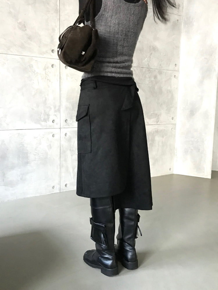 交疊側開叉不對稱細節裙