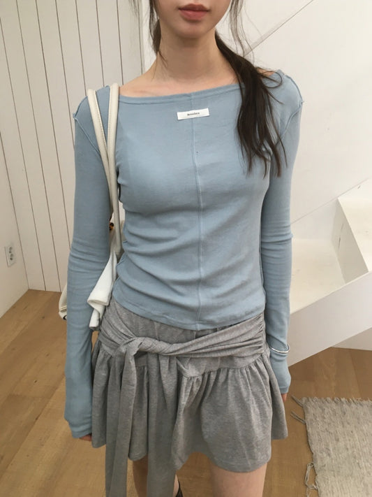 美色船領標籤骨線細節上衣