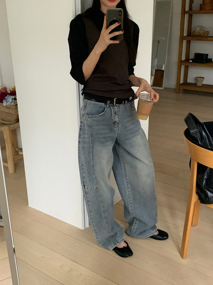 七分袖修腰層次襯衫