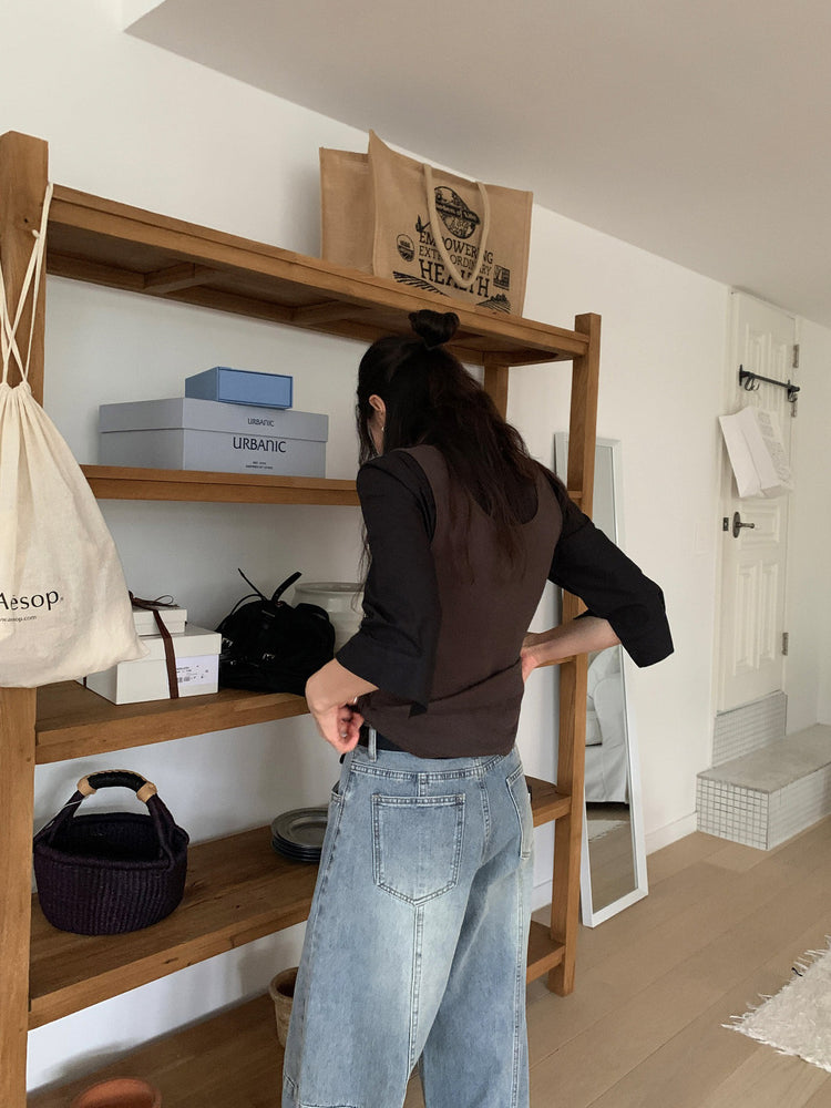 七分袖修腰層次襯衫