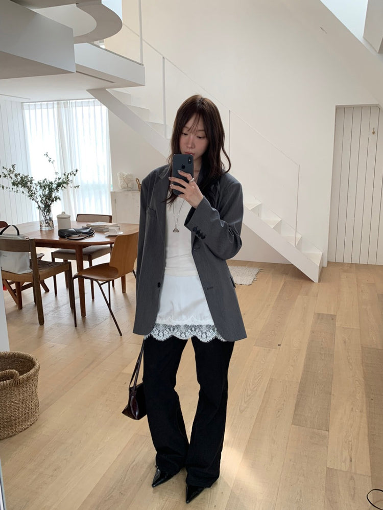 光澤感蕾絲邊修身連身裙