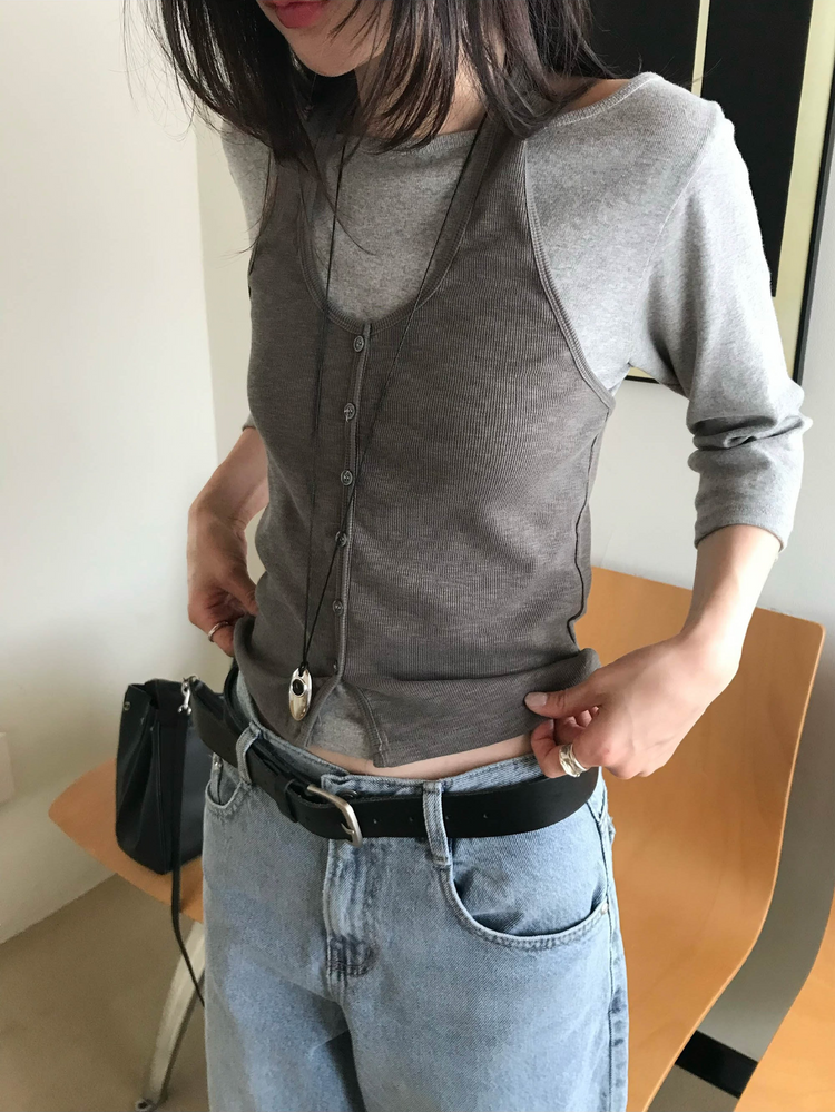 船領弧下擺七分袖上衣