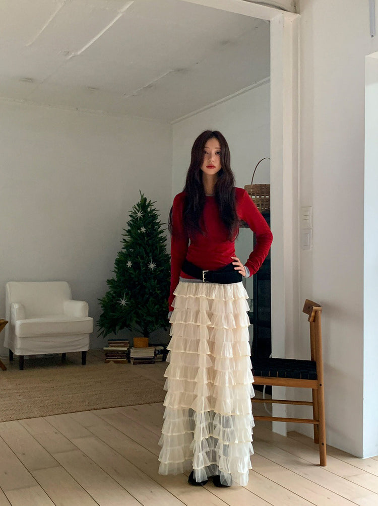 極美透紗蛋糕層次感及踝裙