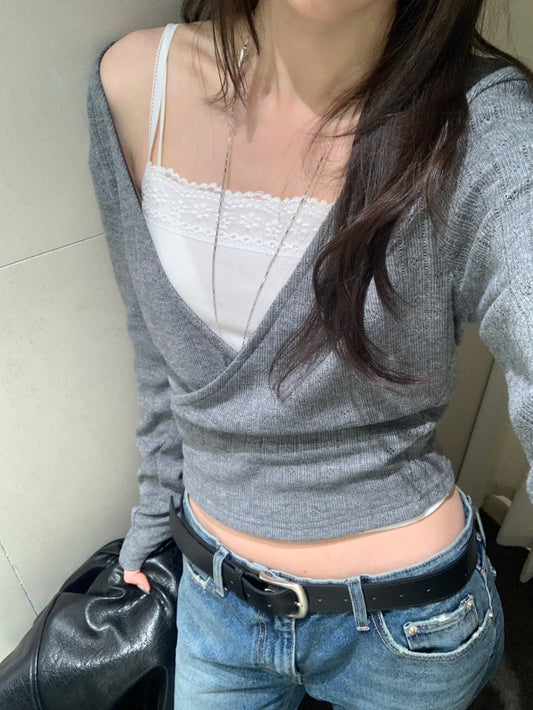 暗條紋交疊修身上衣