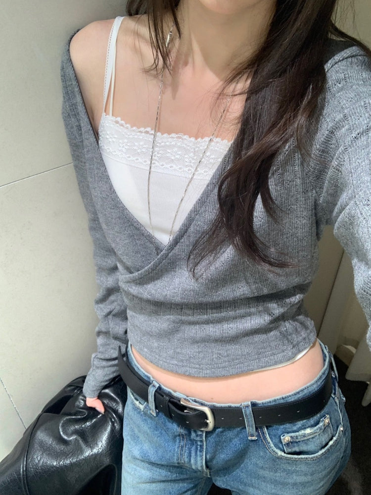 暗條紋交疊修身上衣