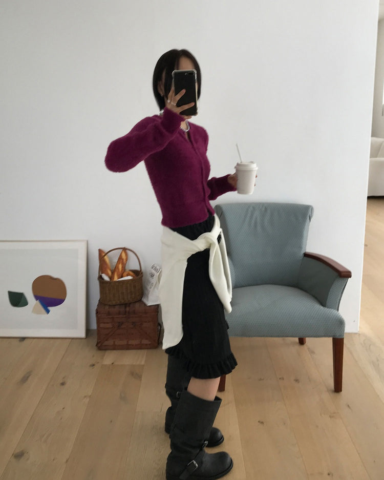 美色圓領排鈕針織外套