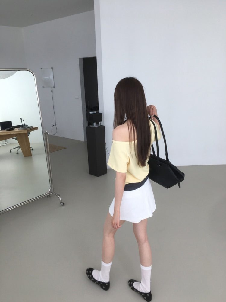 S/S 美肩撞色掛脖兩件式上衣