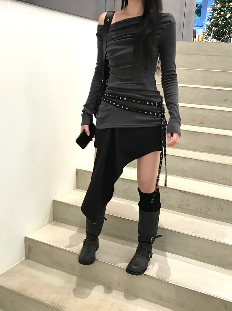 不規則下擺扣鈕短裙