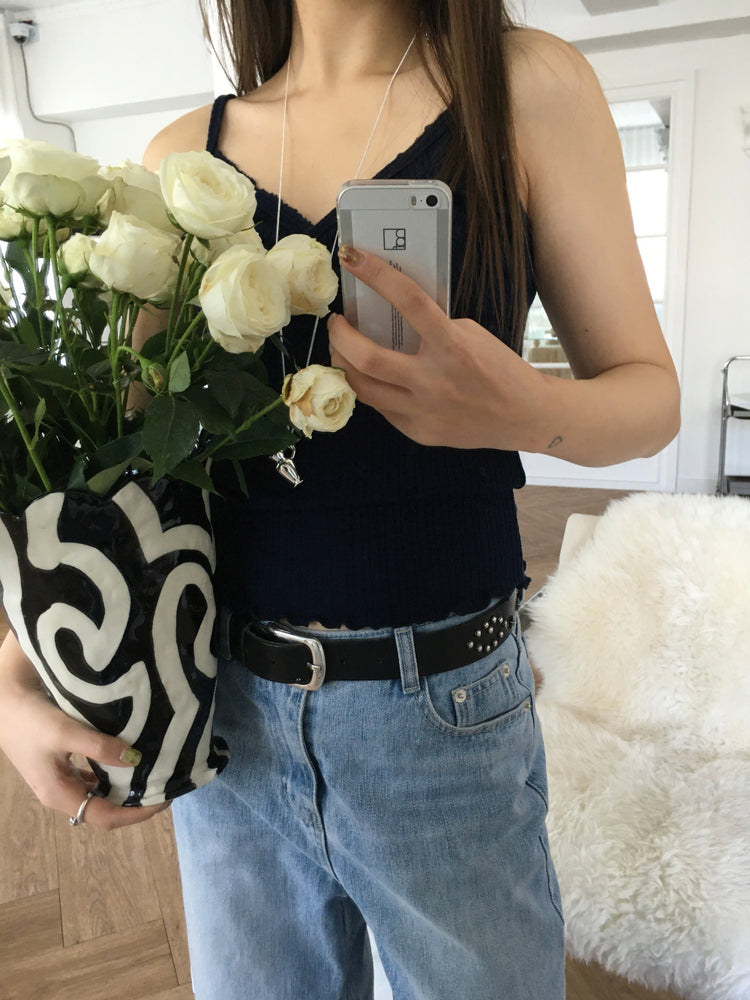 交疊蕾絲捲邊細節背心