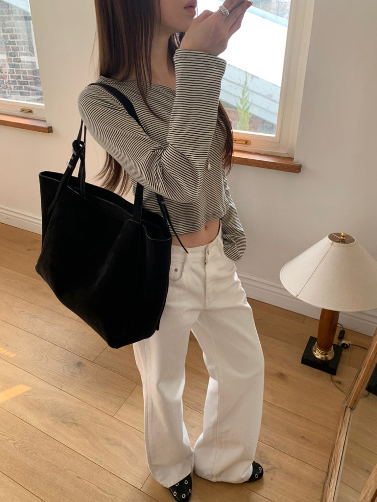 條紋V領暗扣細節上衣