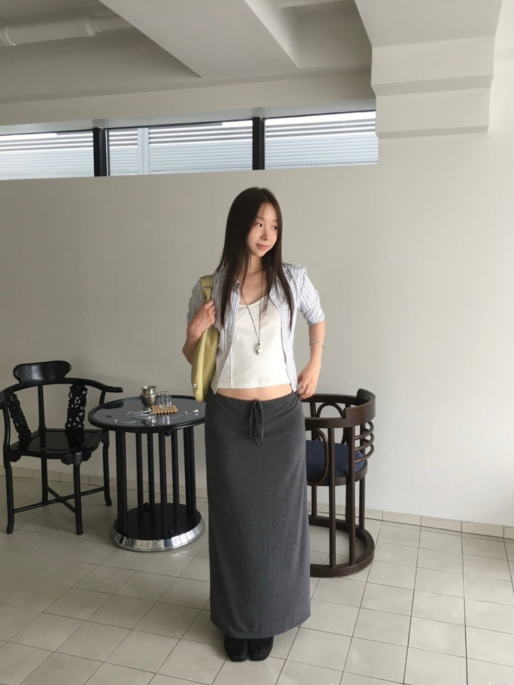 條紋修身七分袖襯衫