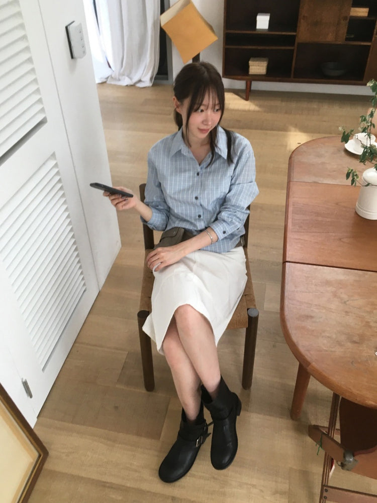 格紋修腰合身襯衫