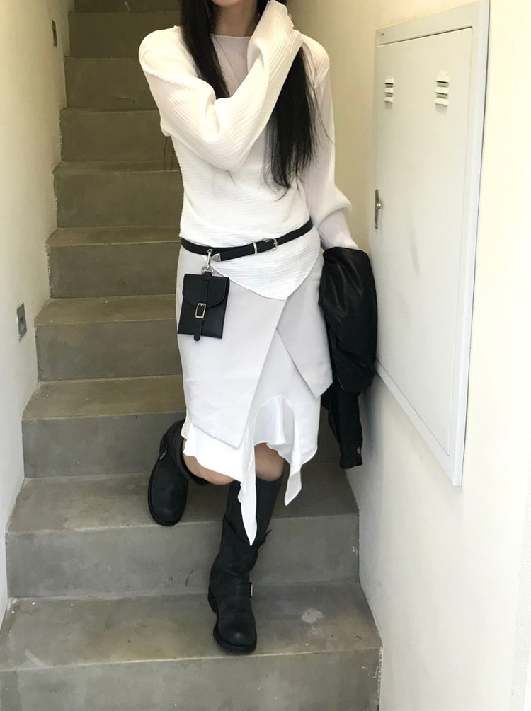 壓褶紋理三角巾兩件式上衣