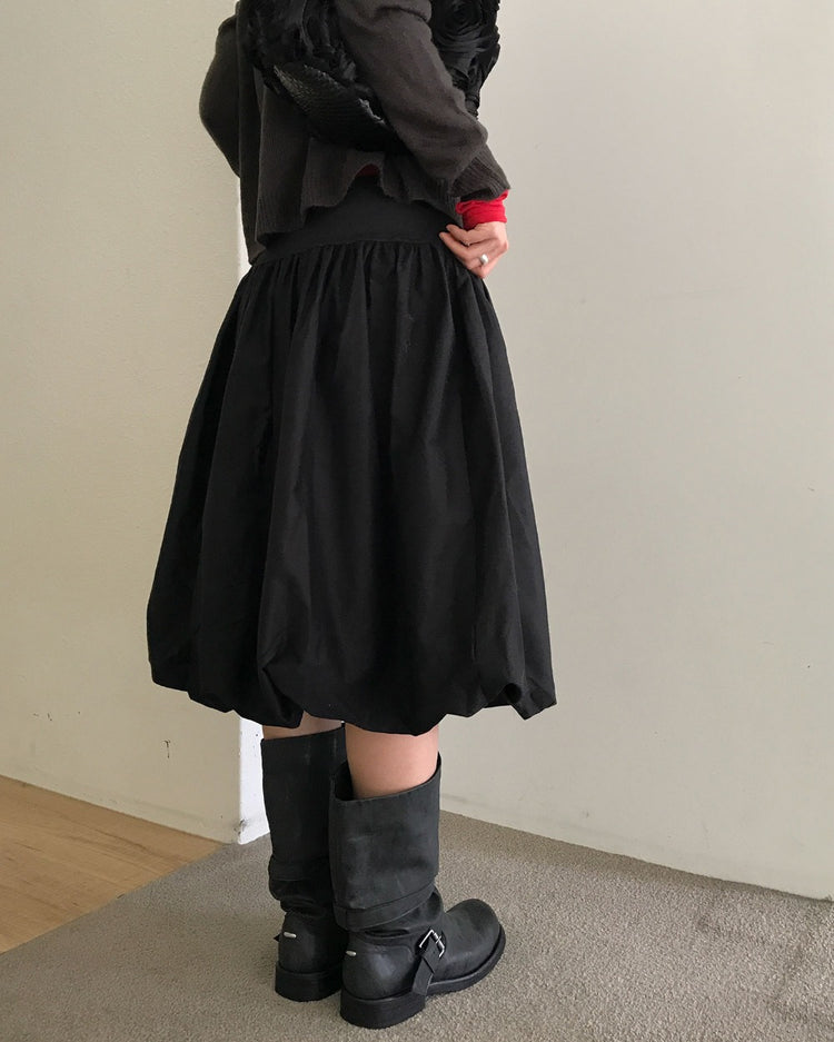 寬腰頭泡泡中裙