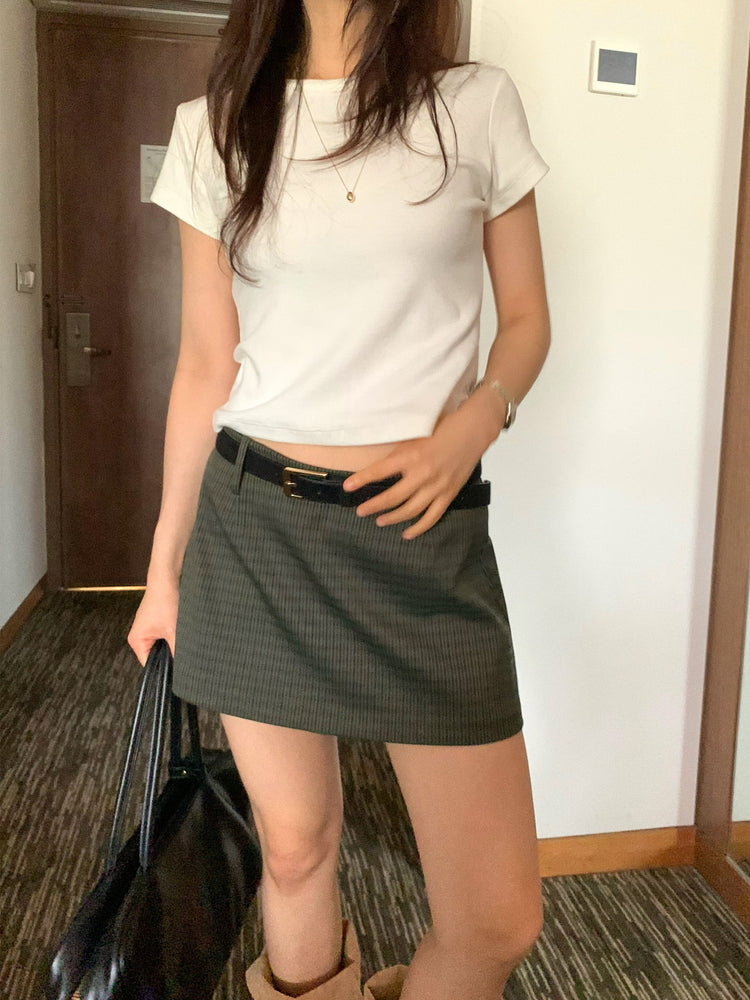 低腰紋理基礎短裙