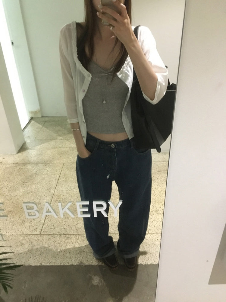 心形紋理抓皺細節背心