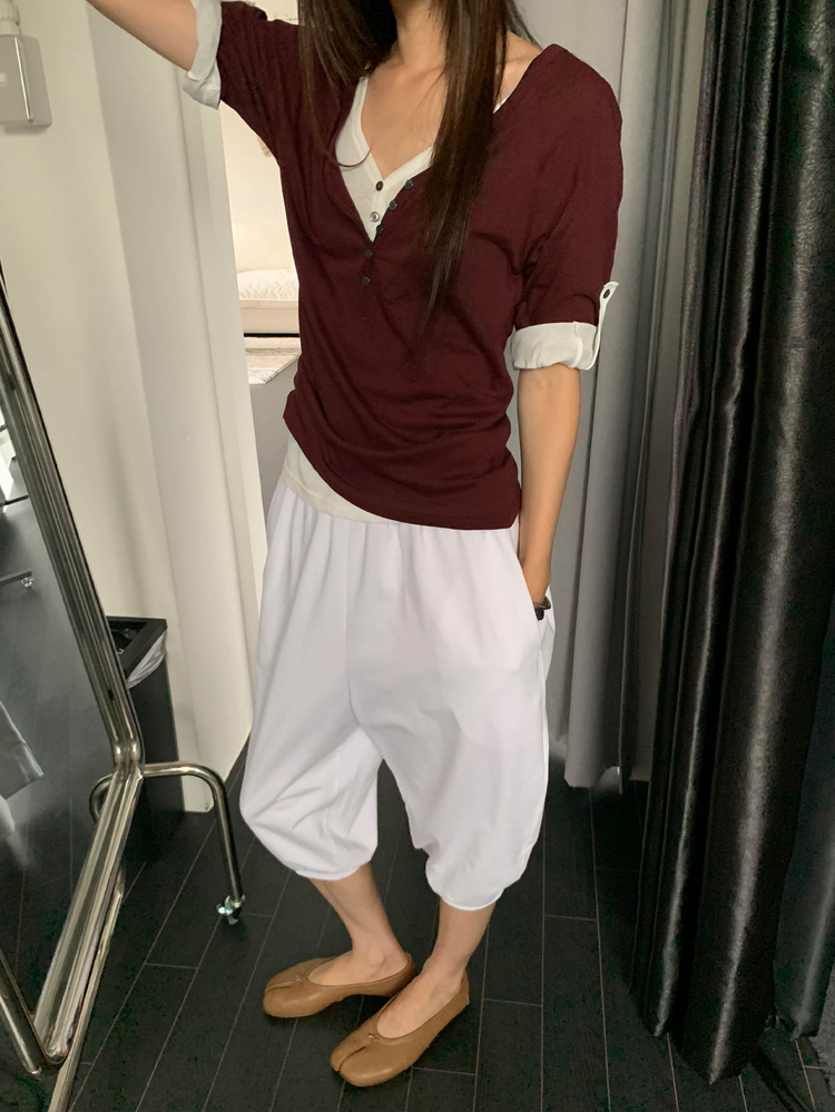 透膚拉克蘭捲袖細節上衣