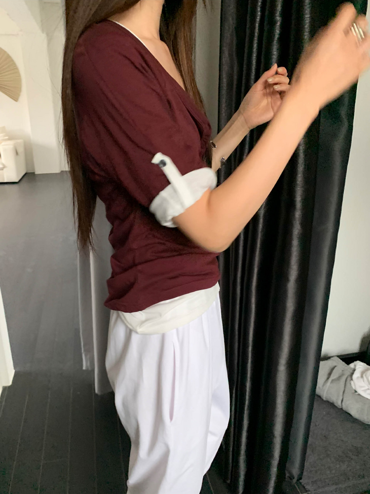 透膚拉克蘭捲袖細節上衣