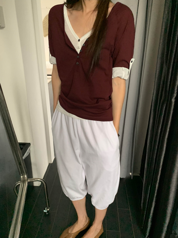 透膚拉克蘭捲袖細節上衣