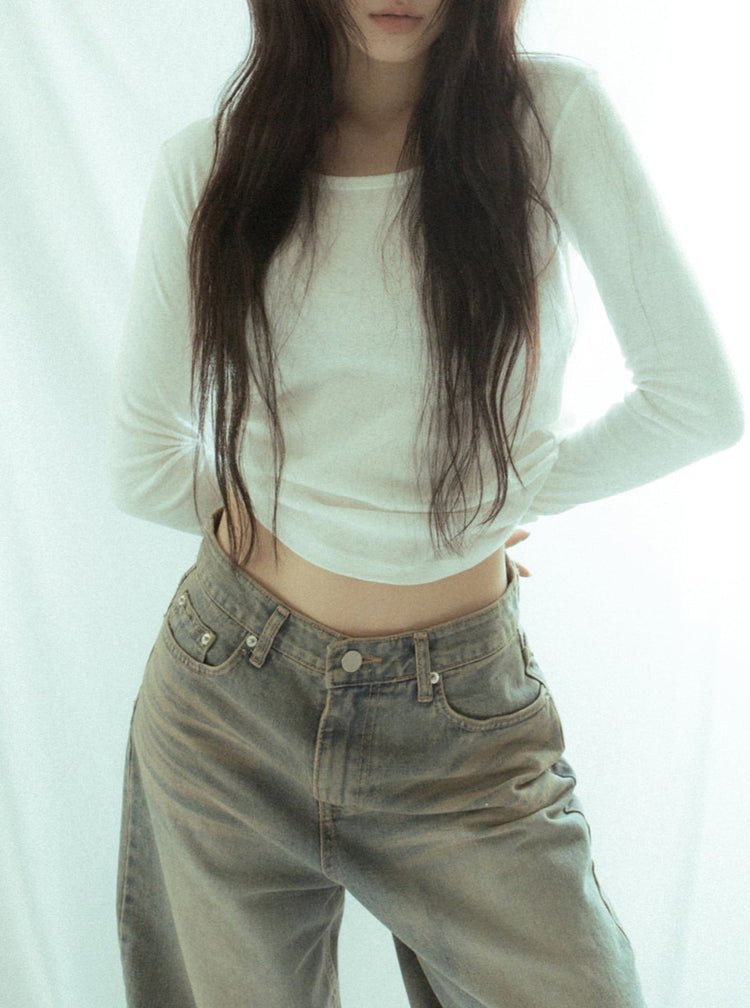 微透美色基礎袖細節上衣