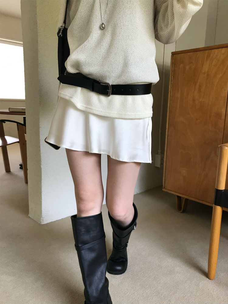 美肩透膚格紋混色針織上衣
