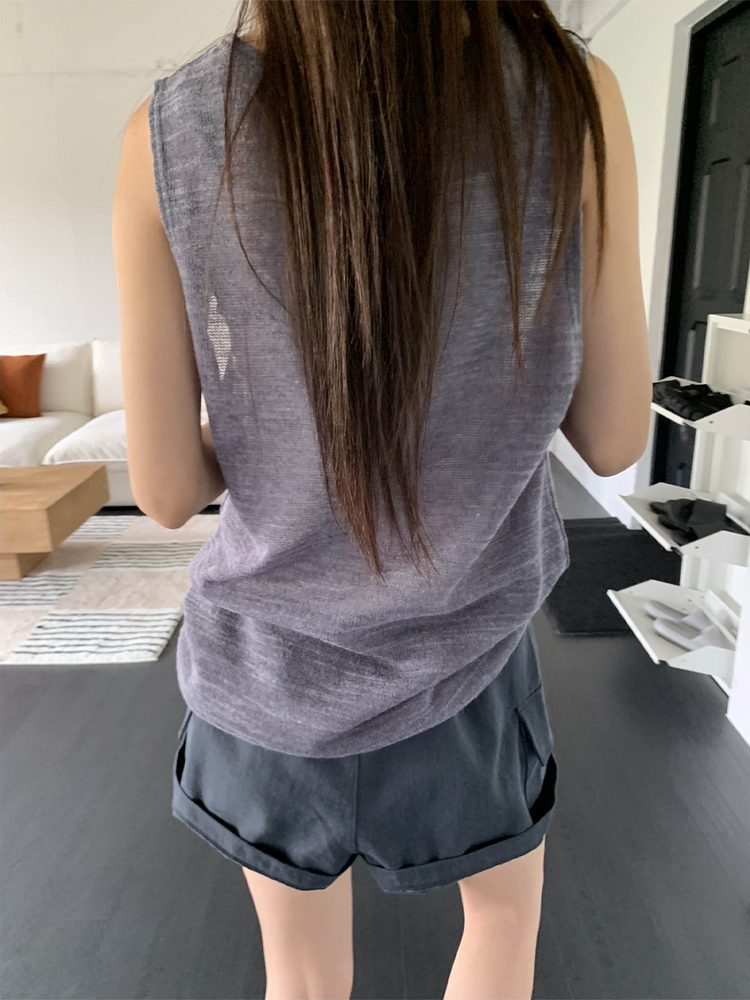 透膚紋理深V長上衣