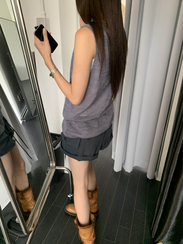 透膚紋理深V長上衣
