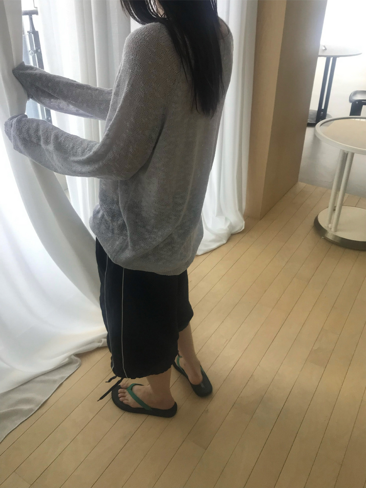 透膚拉克蘭袖針織上衣
