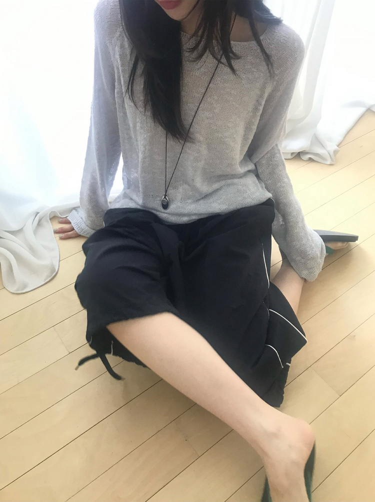 透膚拉克蘭袖針織上衣