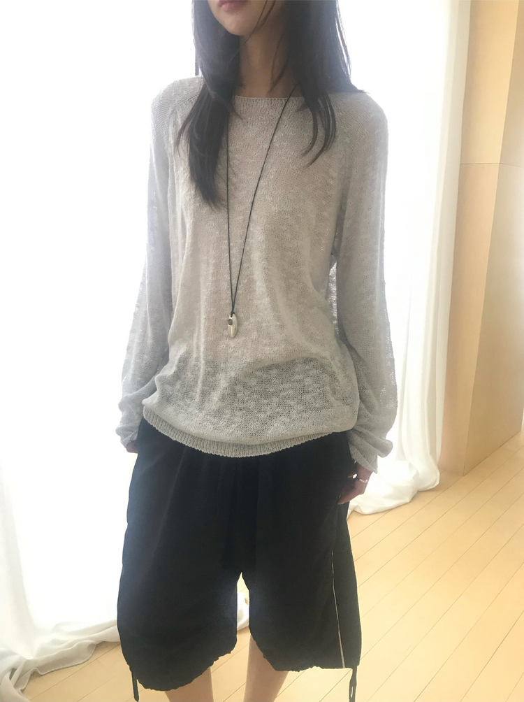 透膚拉克蘭袖針織上衣