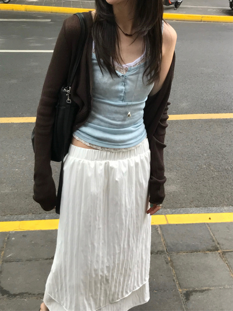 美色透膚扣鈕細節背心
