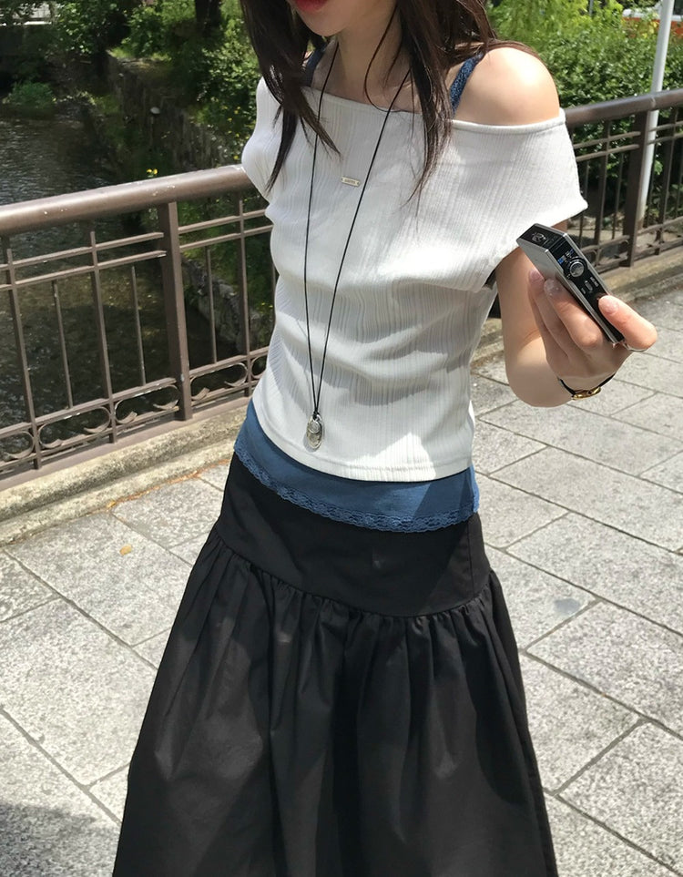 美肩鐵扣細節前後兩穿上衣