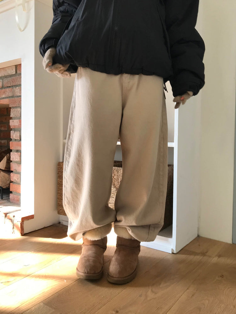 基礎美色內刷毛繭型褲