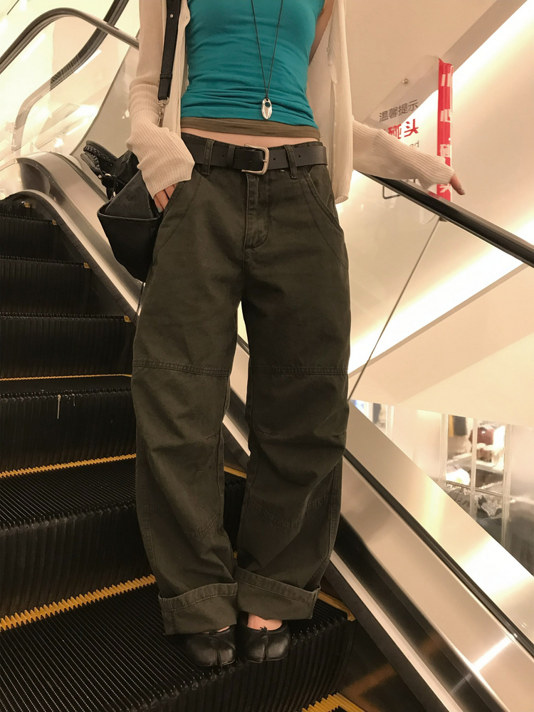 復古壓線細節工裝直褲