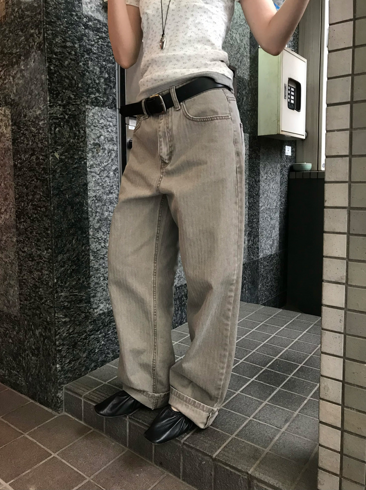 美色暗條紋細節直褲