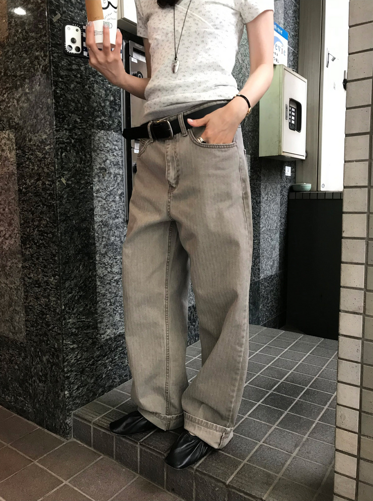 美色暗條紋細節直褲