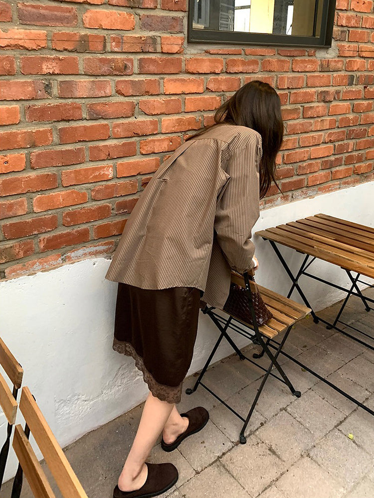 美色光澤蕾絲細節中裙