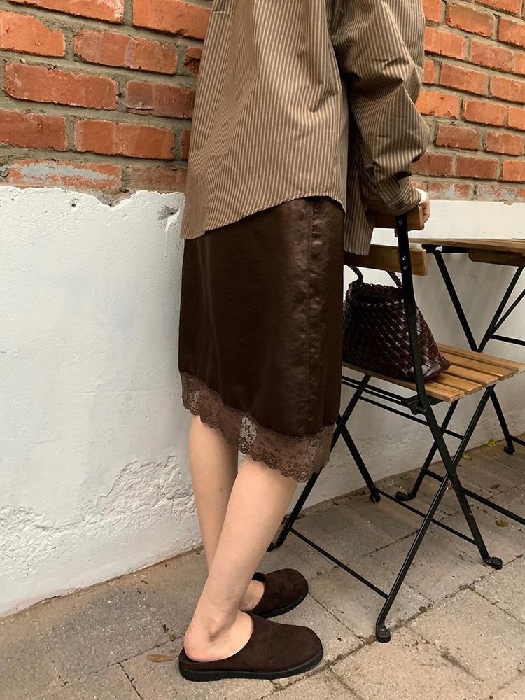 美色光澤蕾絲細節中裙