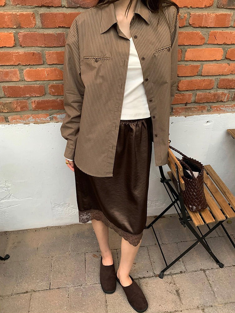 美色光澤蕾絲細節中裙