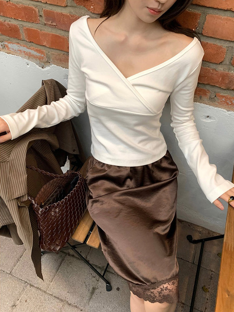 美色光澤蕾絲細節中裙