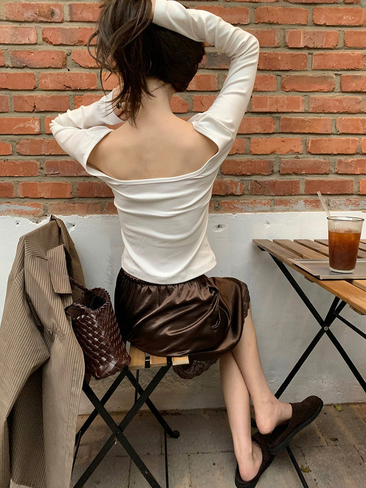 美色光澤蕾絲細節中裙